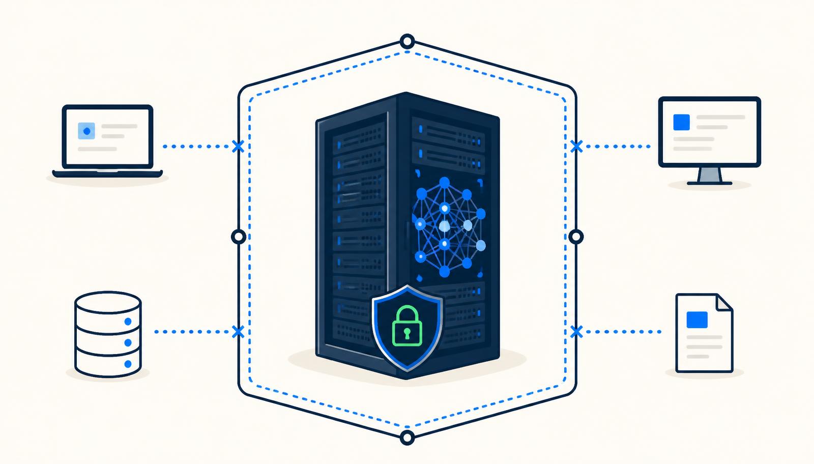 AI processing running inside a secured network perimeter with employee data never crossing the boundary